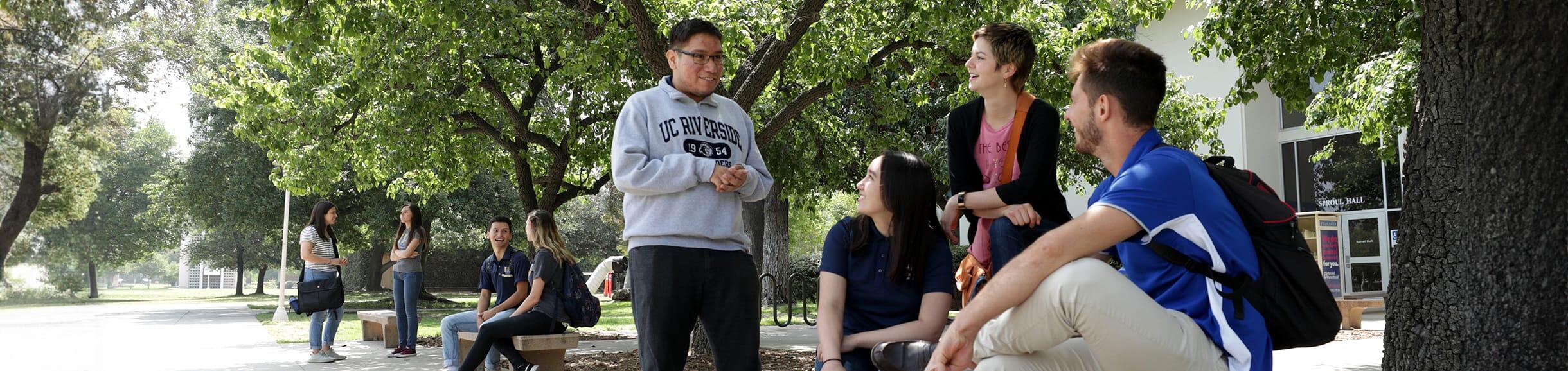 UCR students and faculty in front of Sproul Hall